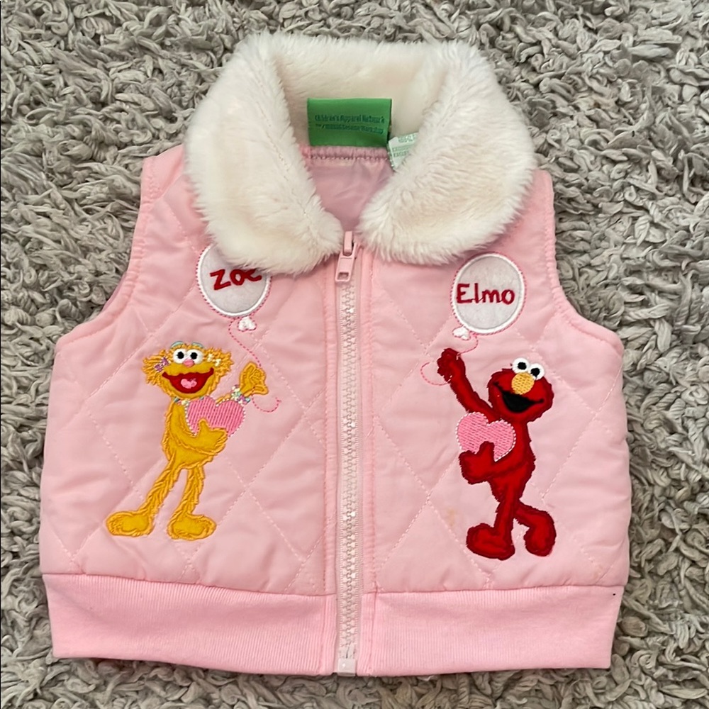 2006 Sesame Street Zoe and Elmo Pink Quilted Vest, Size 0/3 Months